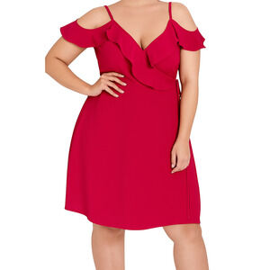 NEW City Chic Lulu Hot Pink Sleeveless Chiffon Ruffle Wrap Dress Size 22